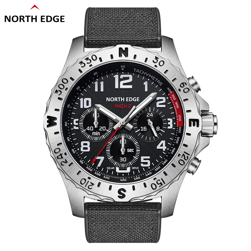 Smartwatch Premium Watches For Men - NORTH EDGE นาฬิกาข้อมือผู้ชายพลังงานแสงอาทิตย์ 316 ตัวเรือนสแตนเลสนาฬิกาควอตซ์สำหรับผู้ชายนักบินกันน้ำ 50M