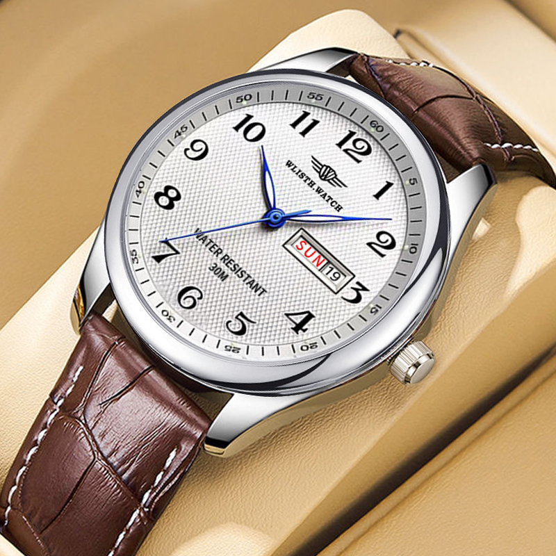 Smartwatch Watches For Men Brands - WLISTH แบรนด์หรูผู้ชายนาฬิกานาฬิกาควอตซ์ตัวเลขอารบิคสแตนเลสกันน้ำปฏิทินนาฬิกาข้อมือผู้ชายของขวัญสำหรับพ่อ