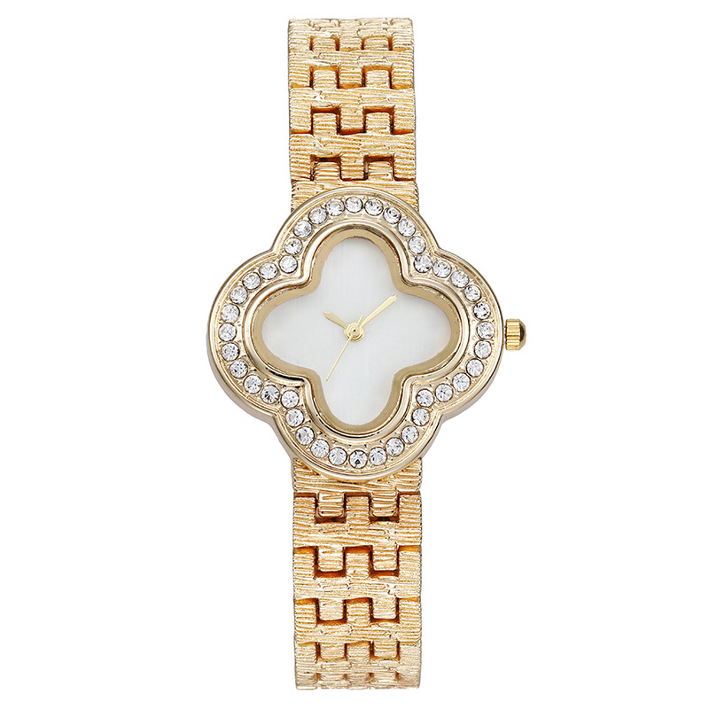Ladies Fashion Watch - นาฬิกาควอตซ์ของผู้หญิง หน้าปัดเพชรโคลเวอร์สี่แฉก นาฬิกาแฟชั่นสำหรับผู้หญิง นาฬิกาลำลองสำหรับสุภาพสตรี นาฬิกาสำหรับสวมใส่ทุกวัน ของขวัญสำหรับสาวๆ