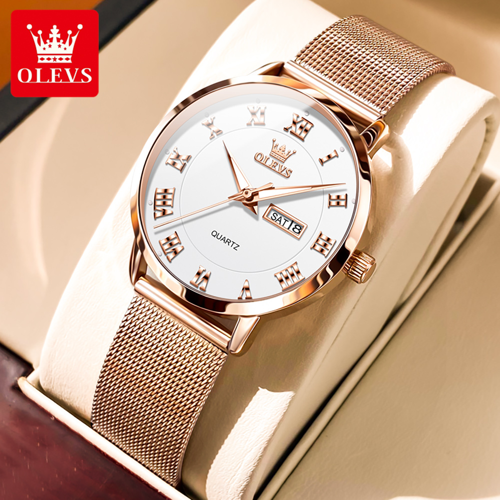 Mesh Stainless Strap - นาฬิกาข้อมือควอตซ์ OLEVS 2920 ดีไซน์หรูหรา สำหรับผู้หญิง กันน้ำ