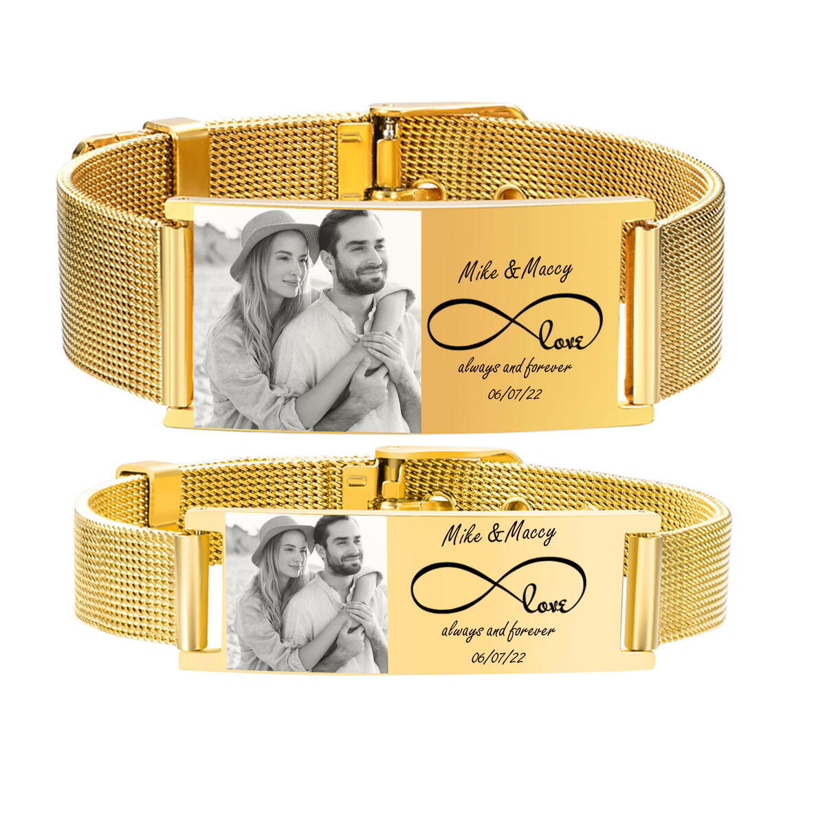 Mesh Stainless Strap - สร้อยข้อมือ ID ส่วนบุคคลสำหรับผู้หญิงผู้ชายปรับได้สายโซ่สายนาฬิกามิลานสแตนเลสชุบทอง
