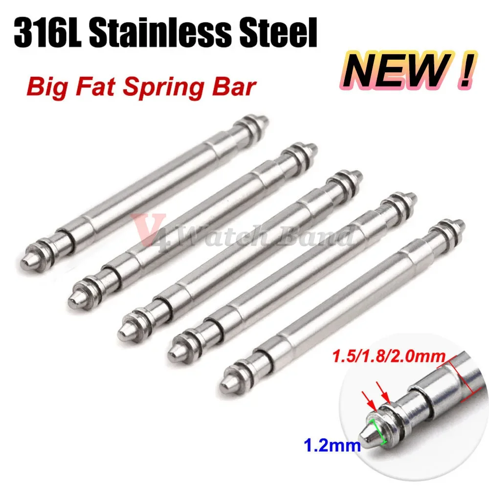Spring Bar Tool - 316L สแตนเลสสตีลไขมันใหญ่นาฬิกาสปริงบาร์นาฬิกาซ่อมเครื่องมือโลหะเหล็กฤดูใบไม้ผลิ PIN Link Pins 2.0