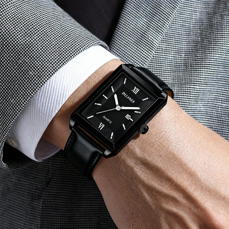 Smartwatch Square Watches For Men - นาฬิกาข้อมือหนังลำลองสำหรับผู้ชาย แฟชั่นนาฬิกาควอตซ์ทรงสี่เหลี่ยมสำหรับผู้ชาย นาฬิกาแบรนด์ดังรุ่นใหม่พร้อมปฏิทิน Reloj De Hombre