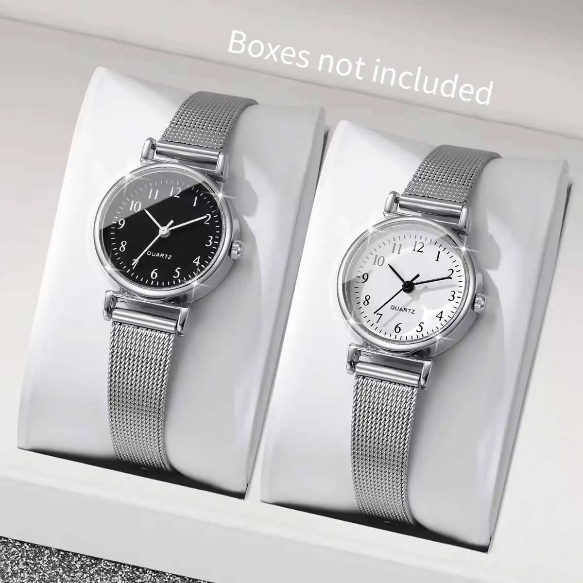 Mesh Stainless Strap - 1/2 ชิ้นนาฬิกาแฟชั่นผู้หญิงสายตาข่ายเรียบง่ายนาฬิกาควอทซ์สำหรับสุภาพสตรีเรโลจ มูเยร์(ไม่มีกล่อง)