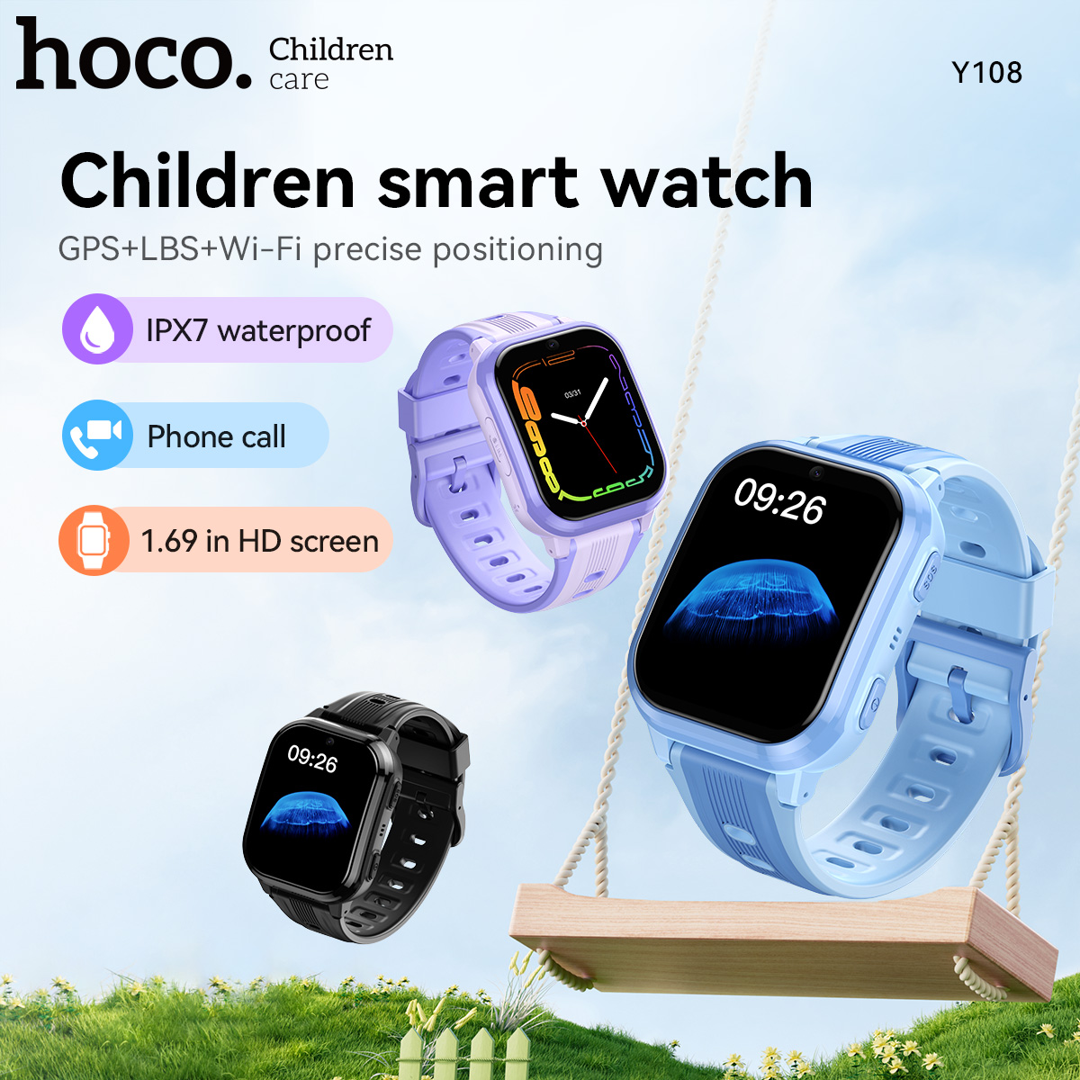 Smartwatch Watches For Kid Boy With Gps - นาฬิกาสมาร์ทวอทช์เด็ก HOCO Y108 หน้าจอโค้ง HD LCD