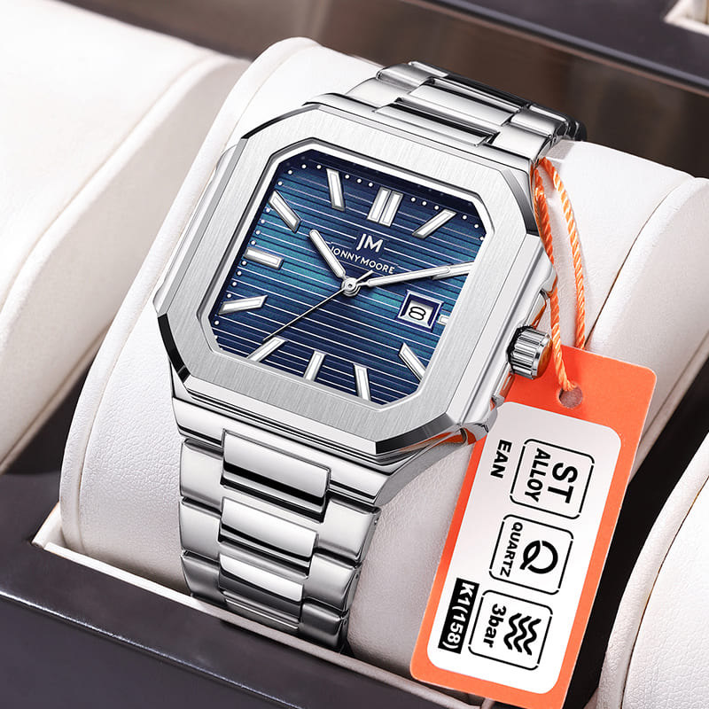 Smartwatch Square Watches For Men - นาฬิกาควอตซ์ JONNY MOORE K1050 แฟชั่นหรูหรา สายสตีล