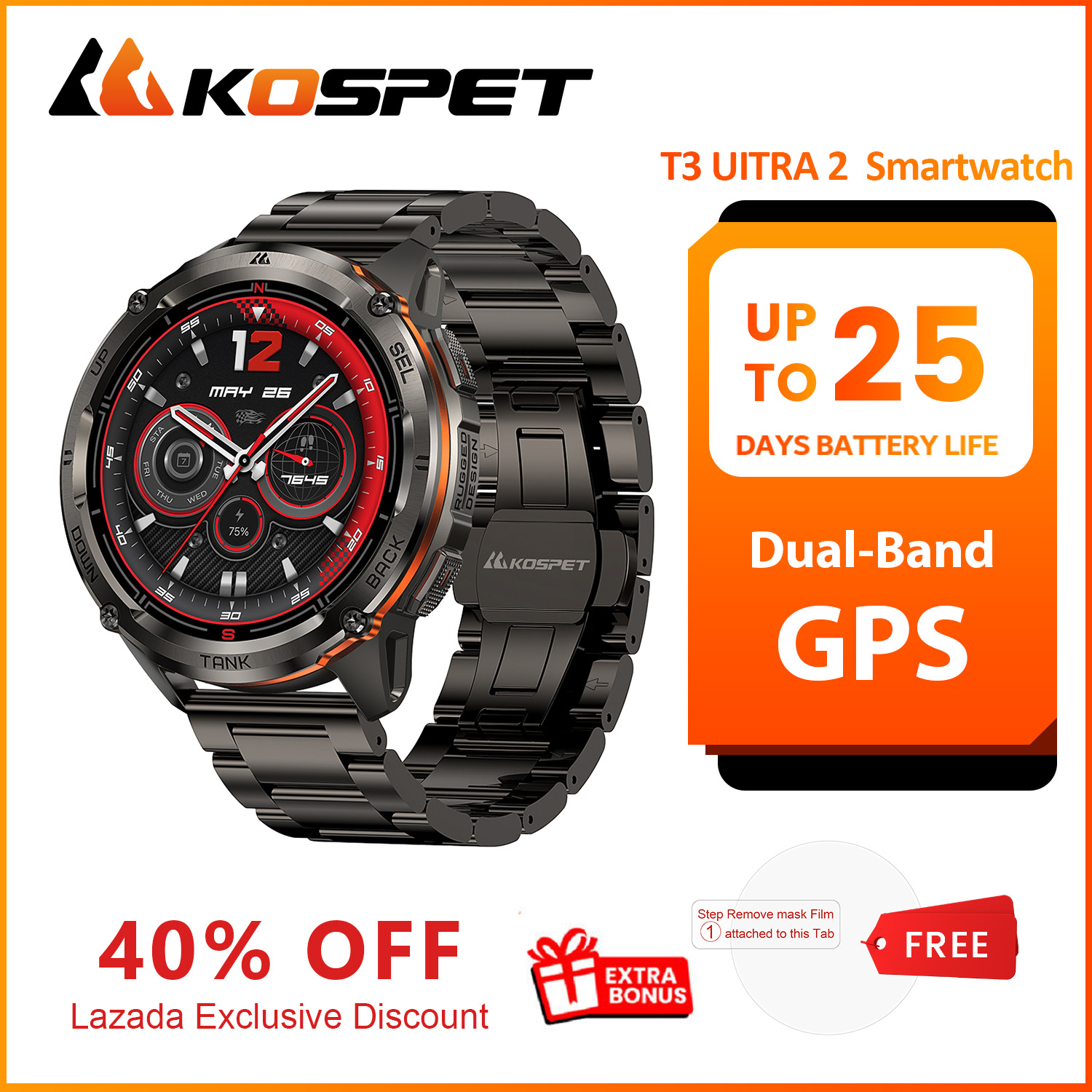 นาฬิกาสมาร์ทวอทช์ KOSPET TANK  - Smartwatch Premium Watches For Men บทวิจารณ์และราคา