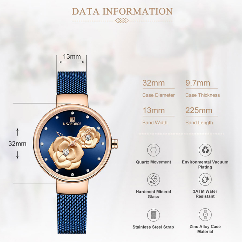 นาฬิกาข้อมือผู้หญิง NAVIFORCE  - Mesh Stainless Strap บทวิจารณ์และราคา